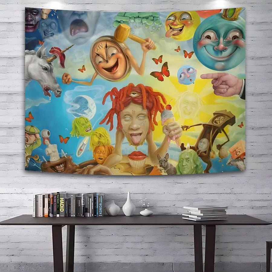 1pc Abstract Cartoon Art Design Tapestry Color Wall Hanging Tapestry For Bedroom Living Room Dorm Halloween Party Decor Washable 79x58 Inch Large Polyester Tapestries Included Free Accessories